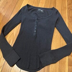 Aerie Women's dark gray Ribbed Long Sleeve Top